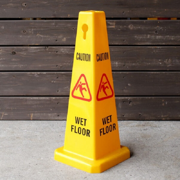 High-Visibility Yellow Wet Floor Safety Cone Caution Sign