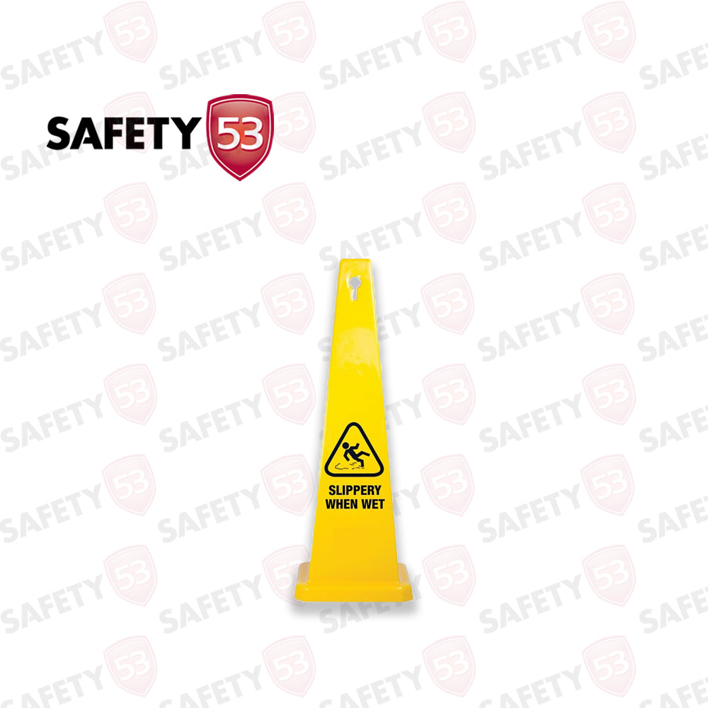 High-Visibility Yellow Wet Floor Safety Cone Caution Sign