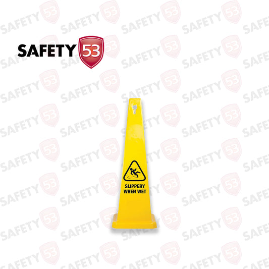 High-Visibility Yellow Wet Floor Safety Cone Caution Sign