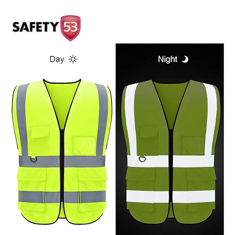High Visibility Red Safety Vest with Multi Functional Pockets and Zipper