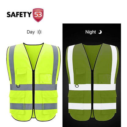 High Visibility Red Safety Vest with Multi Functional Pockets and Zipper