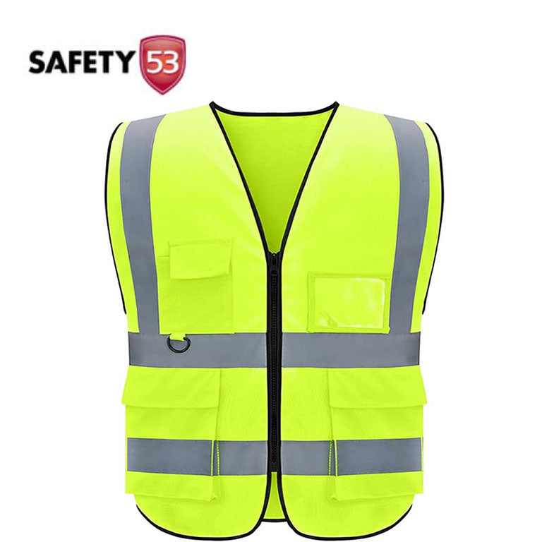 Premium High Visibility Red Safety Vest with Five Functional Pockets