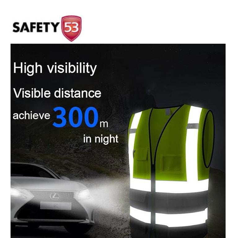 High Visibility Red Safety Vest with Multi Functional Pockets and Zipper