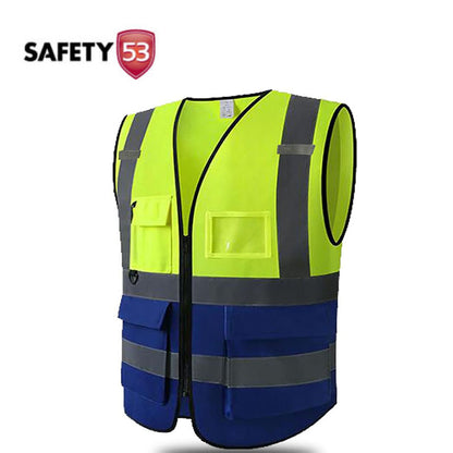 High Visibility Red Safety Vest with Multi Functional Pockets and Zipper