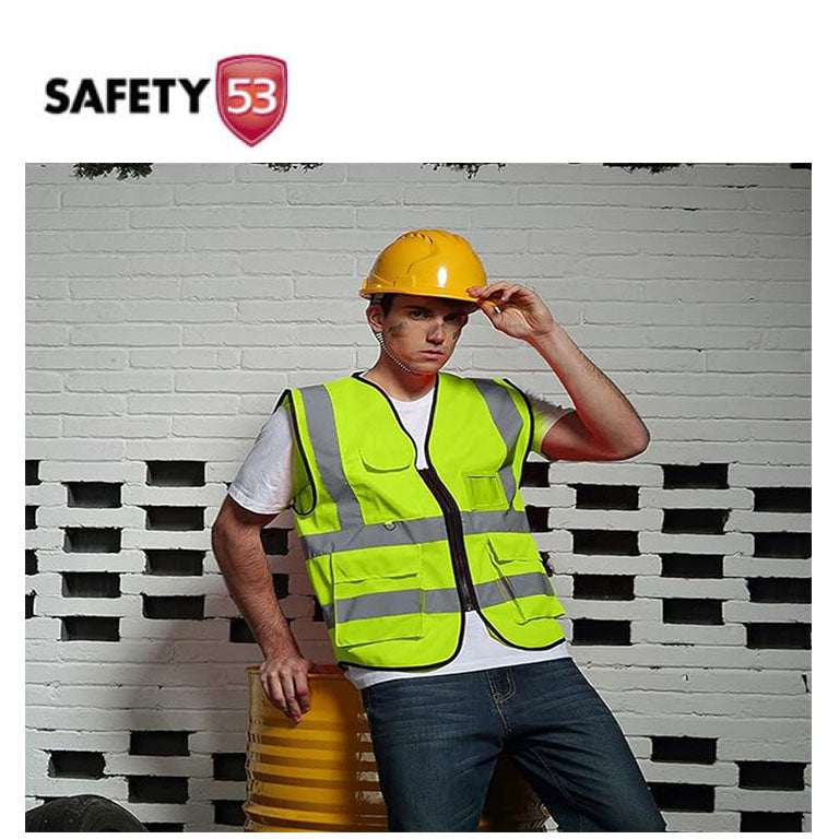 High Visibility Red Safety Vest with Multi Functional Pockets and Zipper
