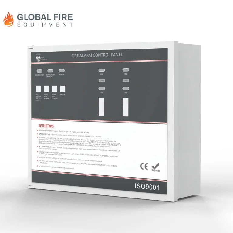 Global Fire CP100 2 Zone Conventional Fire Alarm Control Panel