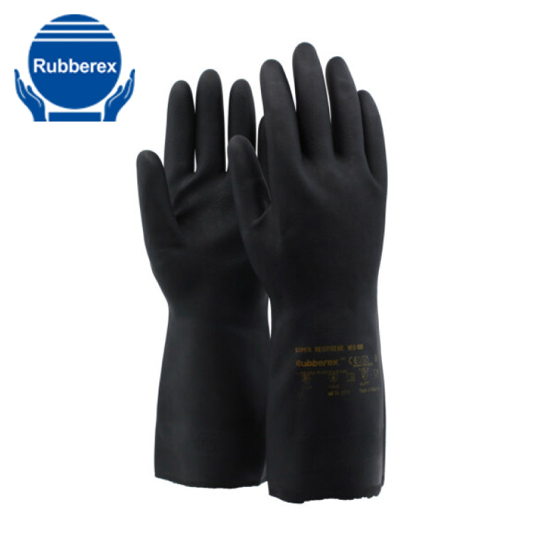 Heavy Duty Black Neoprene Chemical Resistant Flocklined Safety Gloves