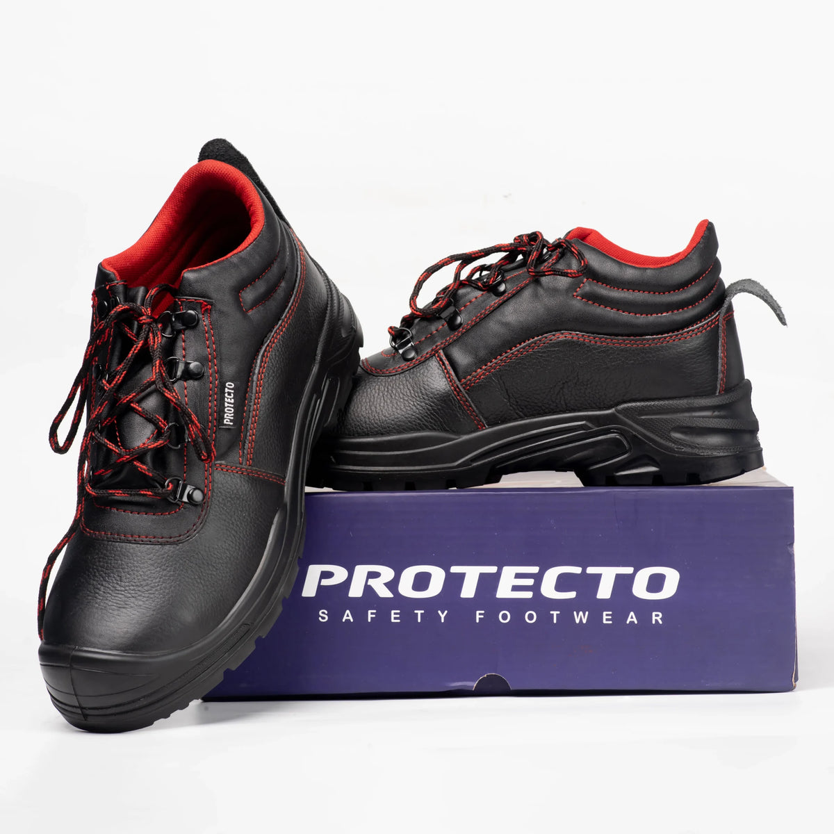 Protecto Steel Toe Leather Safety Shoes with Anti-Slip Rubber Sole