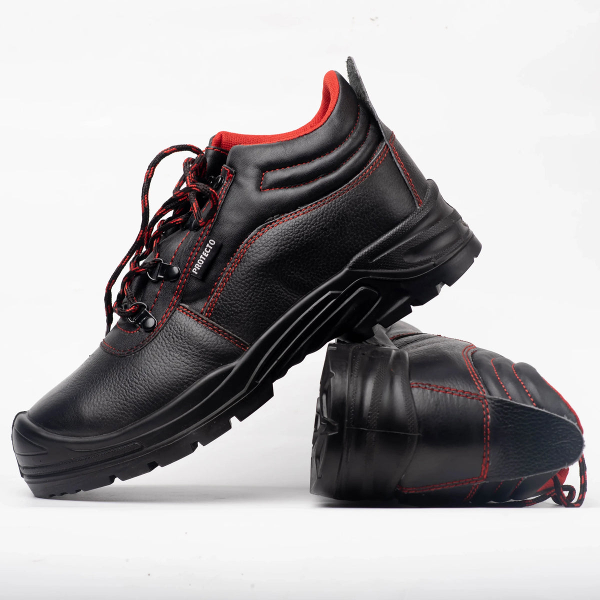 Protecto Steel Toe Leather Safety Shoes with Anti-Slip Rubber Sole