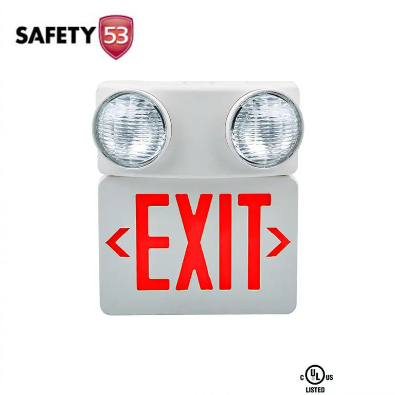 LED Emergency Exit Sign with Dual Adjustable Floodlight Heads