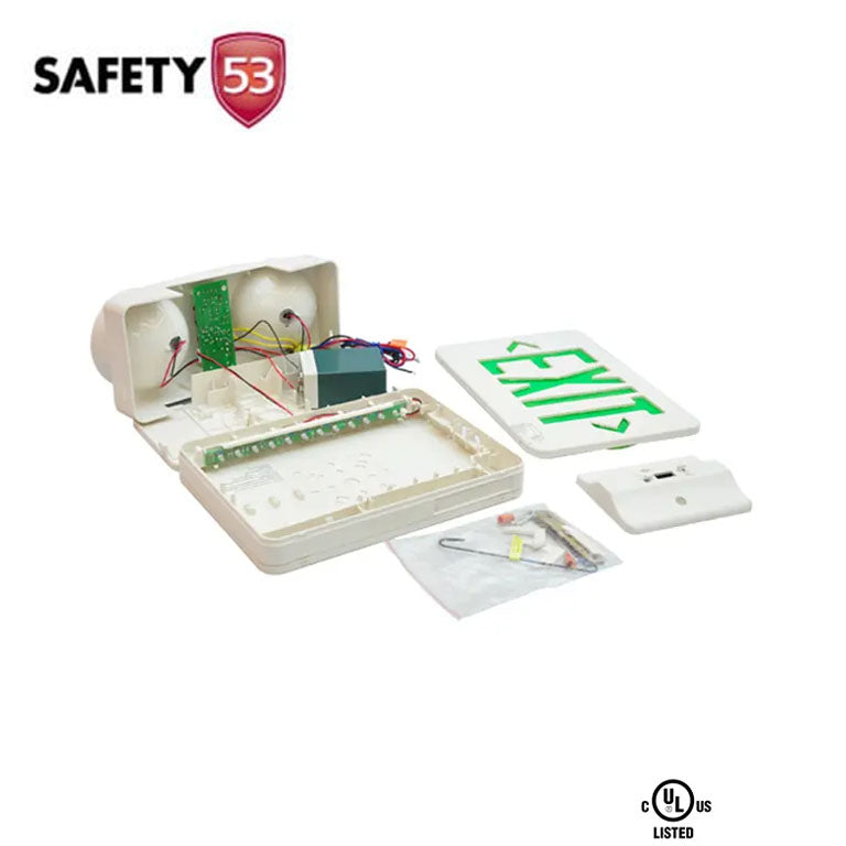 LED Emergency Exit Sign with Dual Adjustable Floodlight Heads