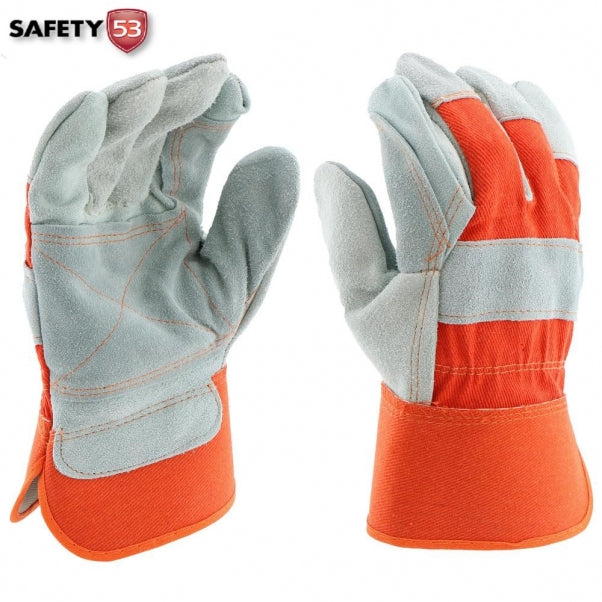 Heavy Duty Safety 53 Leather Working Gloves Reinforced Palm