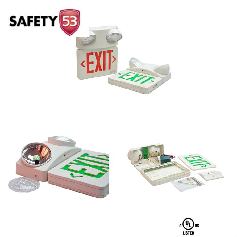 LED Emergency Exit Sign with Dual Adjustable Floodlight Heads